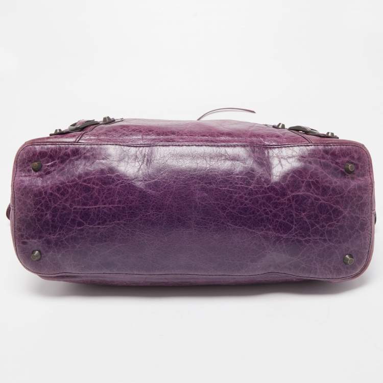 Pre Owned Balenciaga Purple Leather Rh Step Bag 