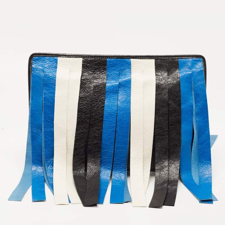 Pre Owned Balenciaga Multicolor Stripe Leather Bazar Fringe Clutch