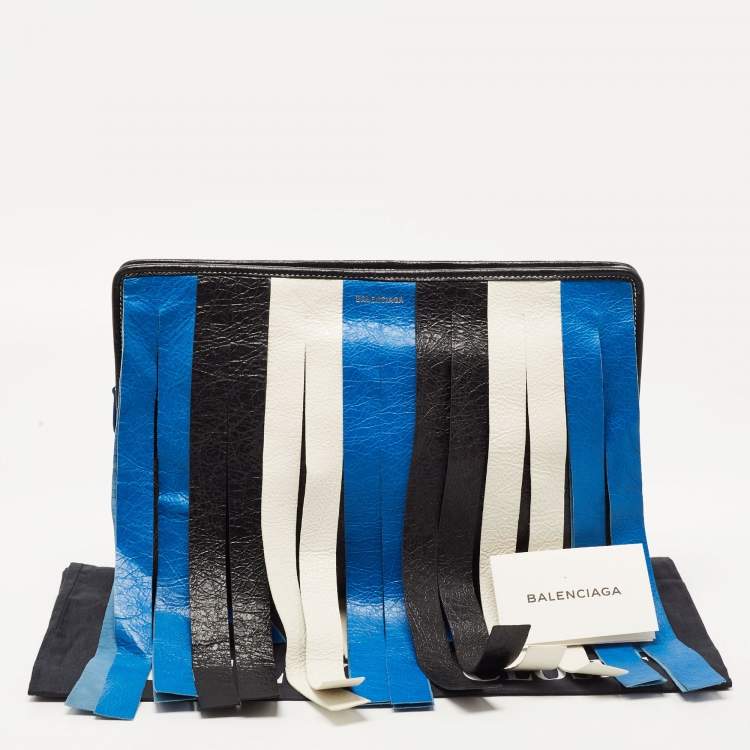 Pre Owned Balenciaga Multicolor Stripe Leather Bazar Fringe Clutch