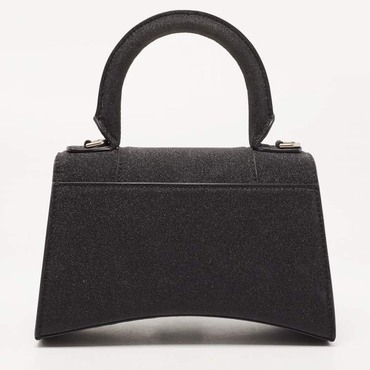 Pre Owned Balenciaga Black Glitter Leather XS Hourglass Top Handle Bag