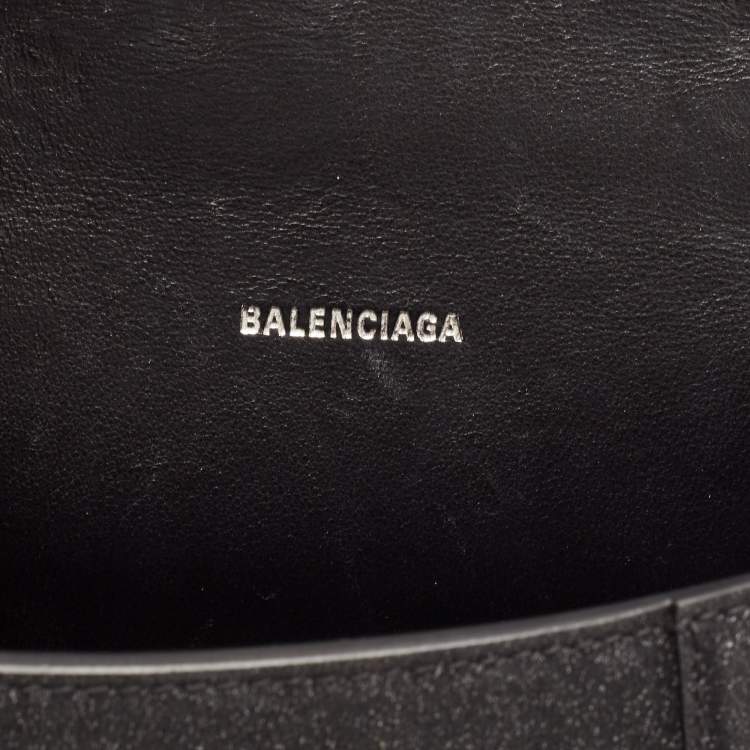 Pre Owned Balenciaga Black Glitter Leather XS Hourglass Top Handle Bag