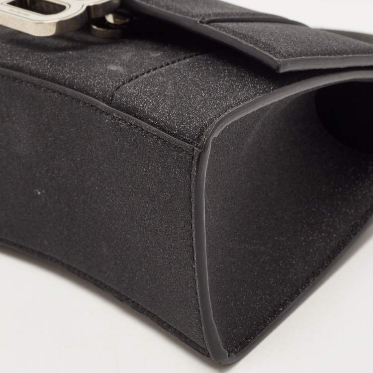 Pre Owned Balenciaga Black Glitter Leather XS Hourglass Top Handle Bag