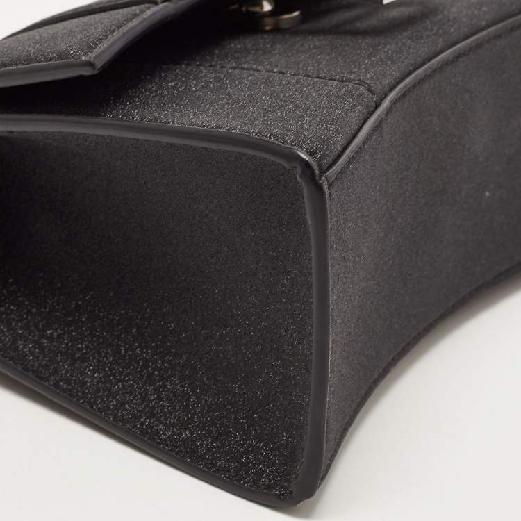 Pre Owned Balenciaga Black Glitter Leather XS Hourglass Top Handle Bag