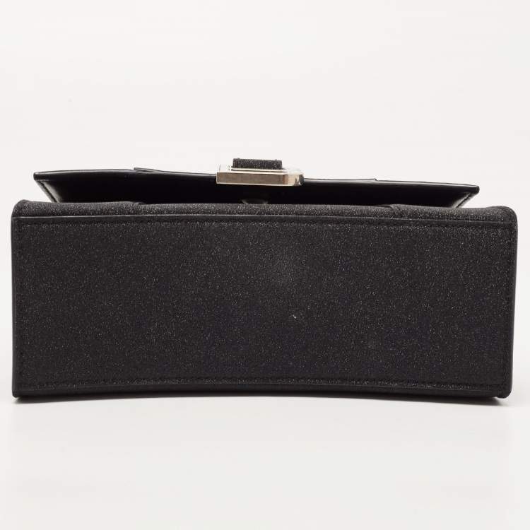 Pre Owned Balenciaga Black Glitter Leather XS Hourglass Top Handle Bag