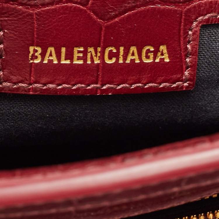 Pre Owned Balenciaga Dark Red Croc Embossed Leather XS Neo Cagole Bag