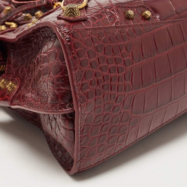 Pre Owned Balenciaga Dark Red Croc Embossed Leather XS Neo Cagole Bag