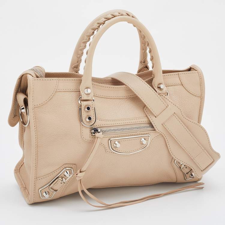 Pre Owned Balenciaga Praline Leather Small Metallic Edge City Bag