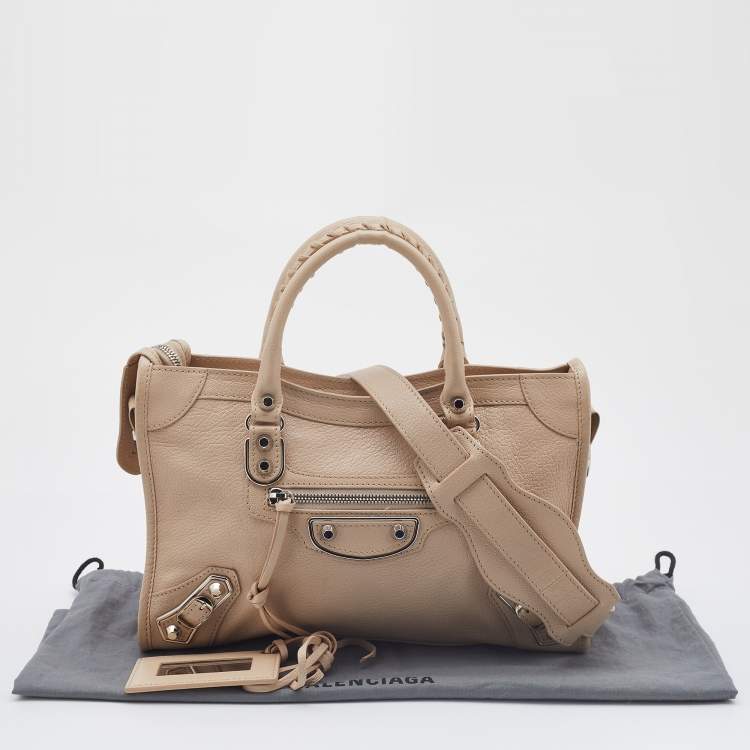 Pre Owned Balenciaga Praline Leather Small Metallic Edge City Bag