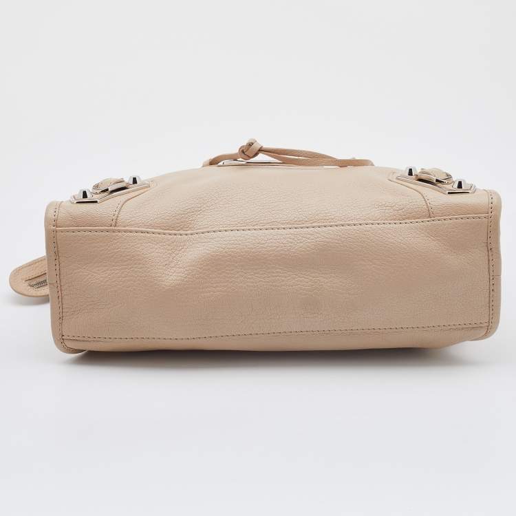Pre Owned Balenciaga Praline Leather Small Metallic Edge City Bag