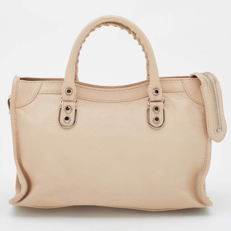 Pre Owned Balenciaga Praline Leather Small Metallic Edge City Bag