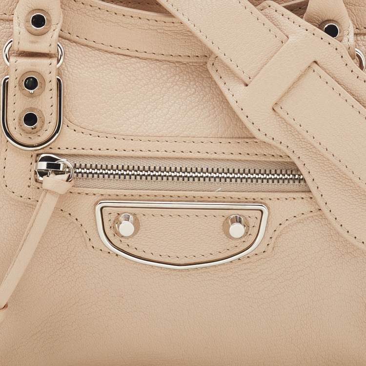 Pre Owned Balenciaga Praline Leather Small Metallic Edge City Bag