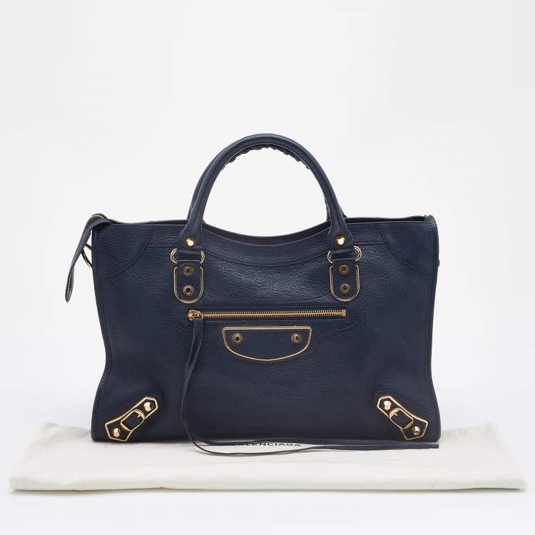Pre Owned Balenciaga Bleu Obscur Leather Medium Metallic Edge Classic City Bag