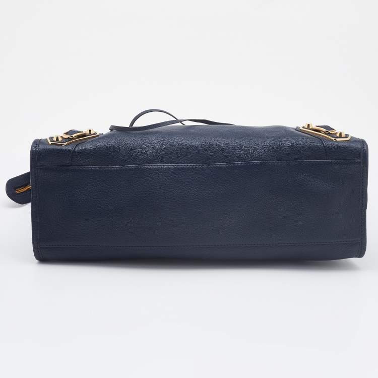 Pre Owned Balenciaga Bleu Obscur Leather Medium Metallic Edge Classic City Bag