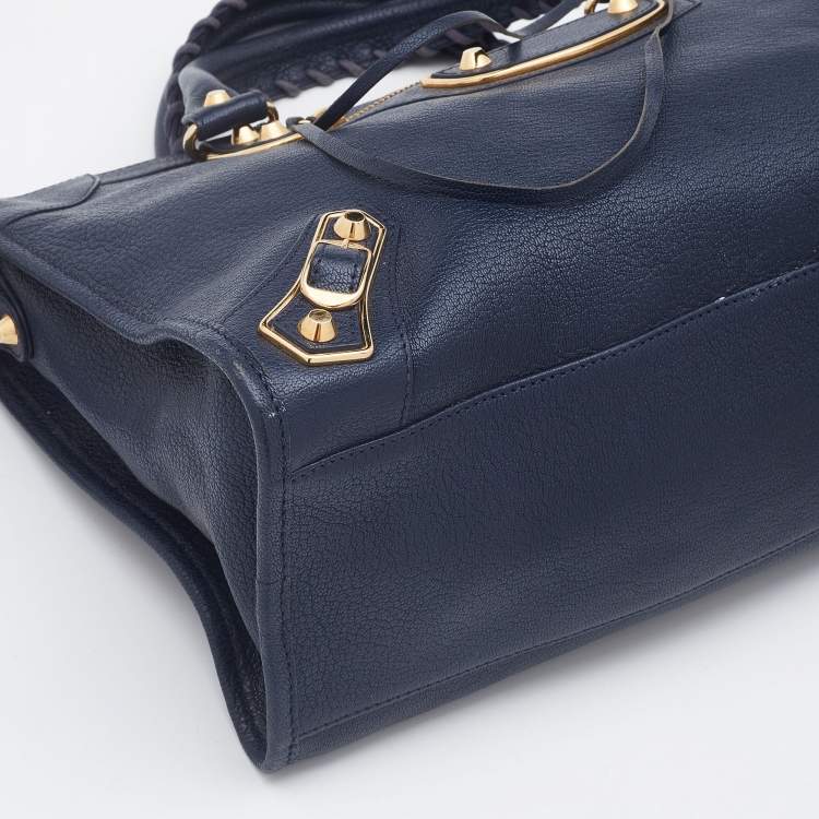 Pre Owned Balenciaga Bleu Obscur Leather Medium Metallic Edge Classic City Bag