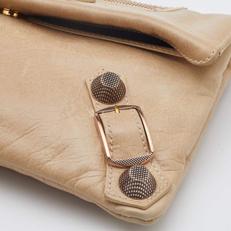 Pre Owned Balenciaga Praline Leather GGH Envelope Clutch