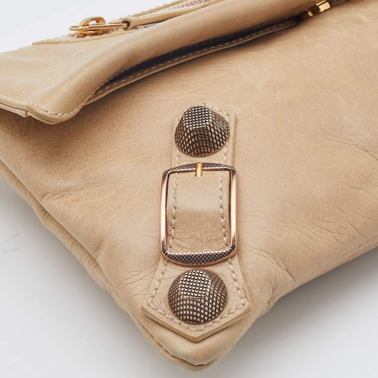 Pre Owned Balenciaga Praline Leather GGH Envelope Clutch