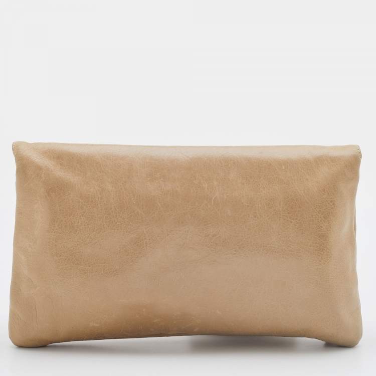 Pre Owned Balenciaga Praline Leather GGH Envelope Clutch