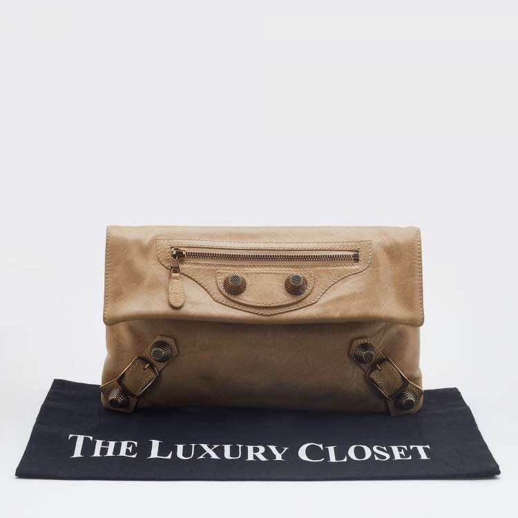 Pre Owned Balenciaga Praline Leather GGH Envelope Clutch