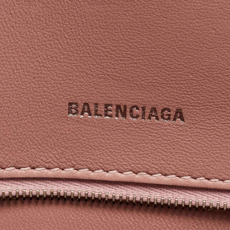 Pre Owned Balenciaga Light Pink Croc Embossed Leather Small Hourglass Top Handle Bag