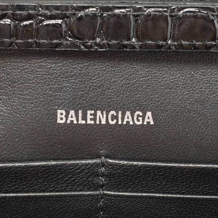 Pre Owned Balenciaga Black Croc Embossed Leather Hourglass Wallet on Chain