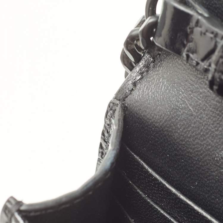 Pre Owned Balenciaga Black Croc Embossed Leather Hourglass Wallet on Chain
