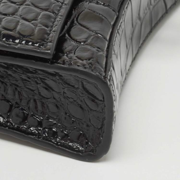Pre Owned Balenciaga Black Croc Embossed Leather Hourglass Wallet on Chain