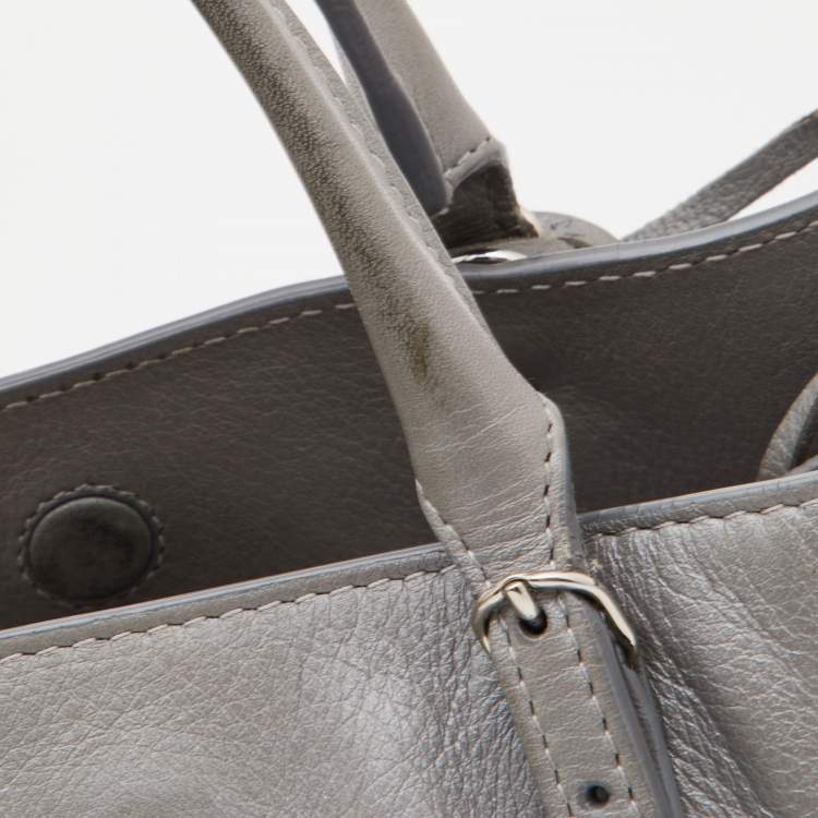 Pre Owned Balenciaga Grey Leather Mini Papier A4 Magnet Tote