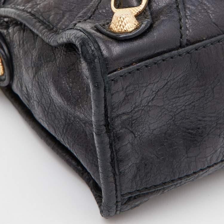 Pre Owned Balenciaga Black Leather Mini RH City Bag