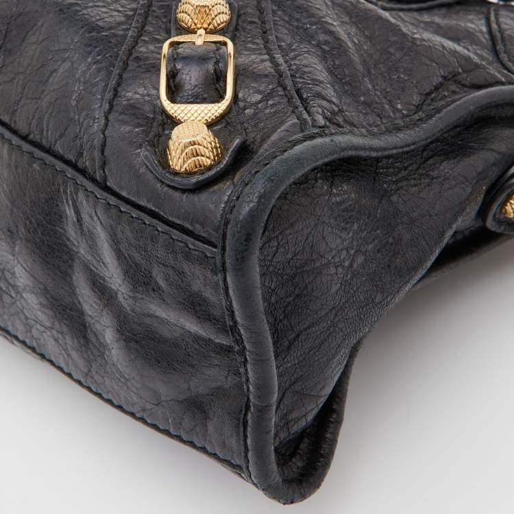 Pre Owned Balenciaga Black Leather Mini RH City Bag