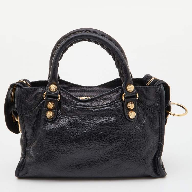 Pre Owned Balenciaga Black Leather Mini RH City Bag