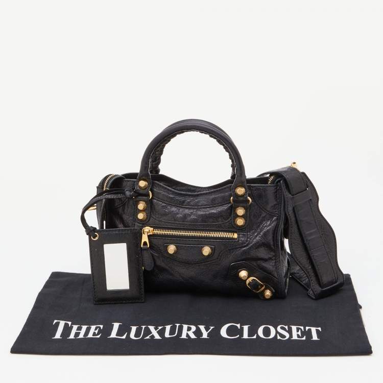 Pre Owned Balenciaga Black Leather Mini RH City Bag