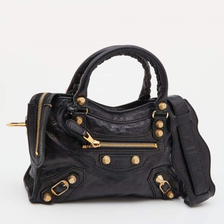 Pre Owned Balenciaga Black Leather Mini RH City Bag