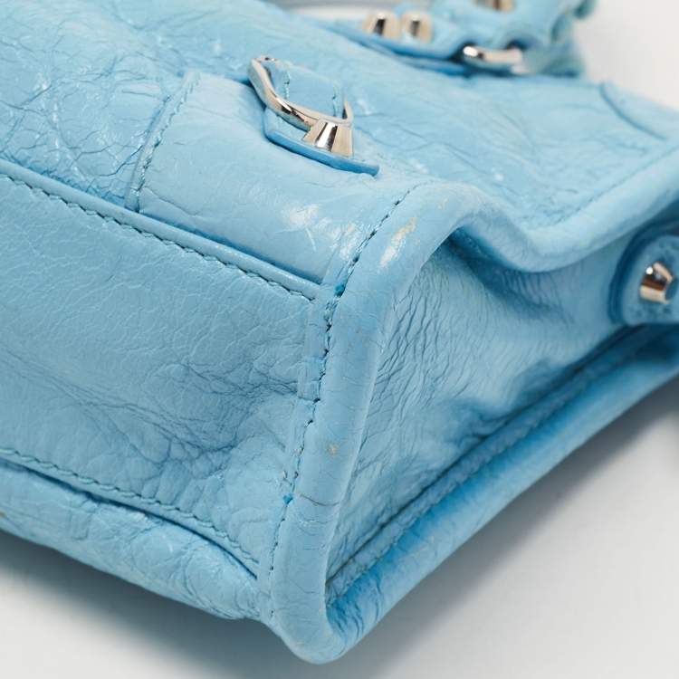 Pre Owned Balenciaga Blue Leather Nano Classic City Tote