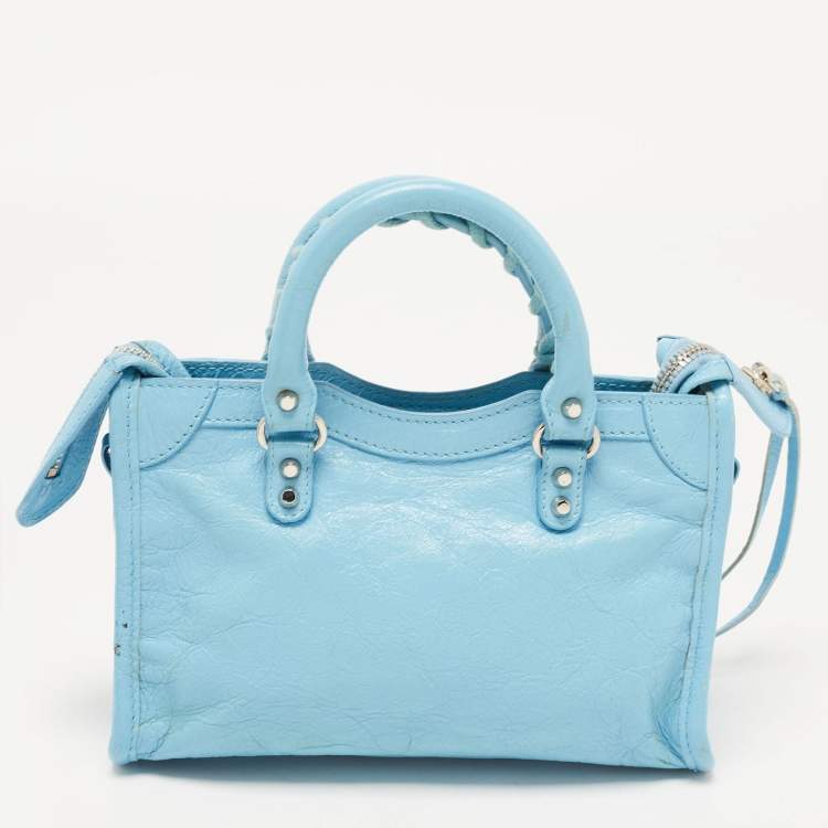Pre Owned Balenciaga Blue Leather Nano Classic City Tote