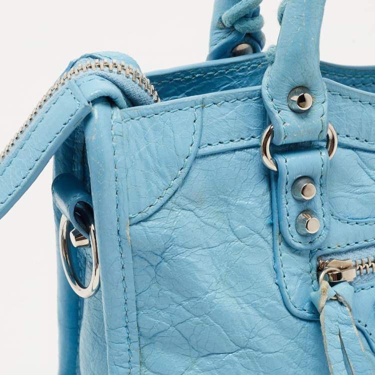 Pre Owned Balenciaga Blue Leather Nano Classic City Tote