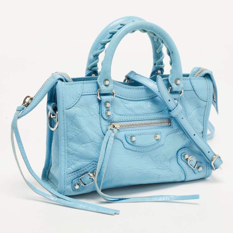 Pre Owned Balenciaga Blue Leather Nano Classic City Tote