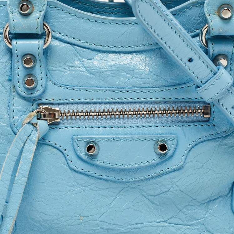 Pre Owned Balenciaga Blue Leather Nano Classic City Tote