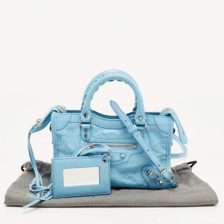 Pre Owned Balenciaga Blue Leather Nano Classic City Tote