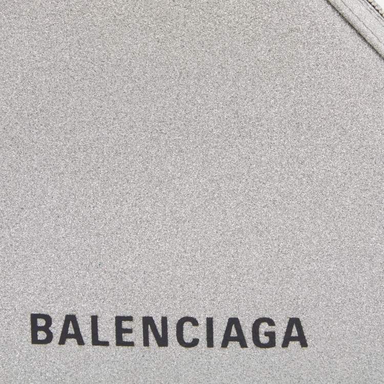 Pre Owned Balenciaga Silver Glitter Triangle Zip Clutch