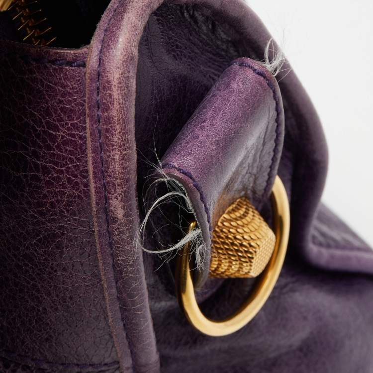 Pre Owned Balenciaga Purple Leather GGH City Bag