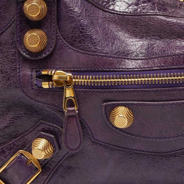 Pre Owned Balenciaga Purple Leather GGH City Bag
