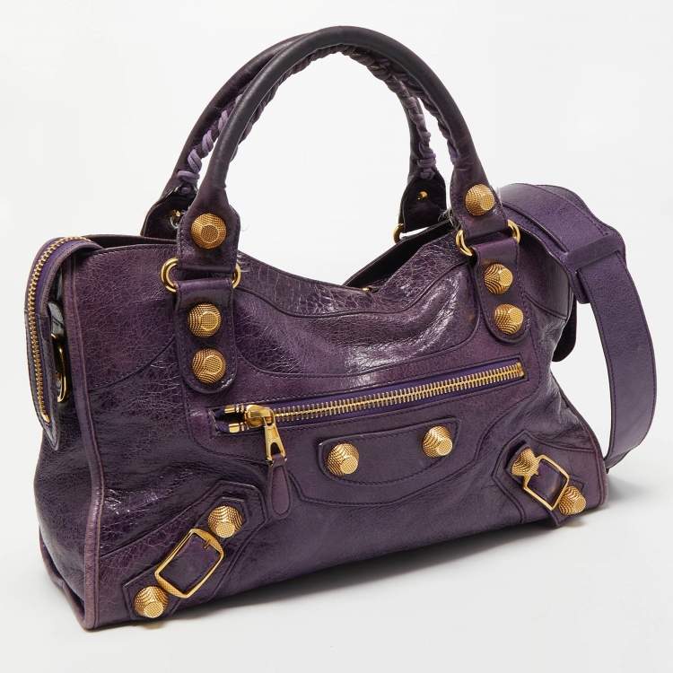 Pre Owned Balenciaga Purple Leather GGH City Bag