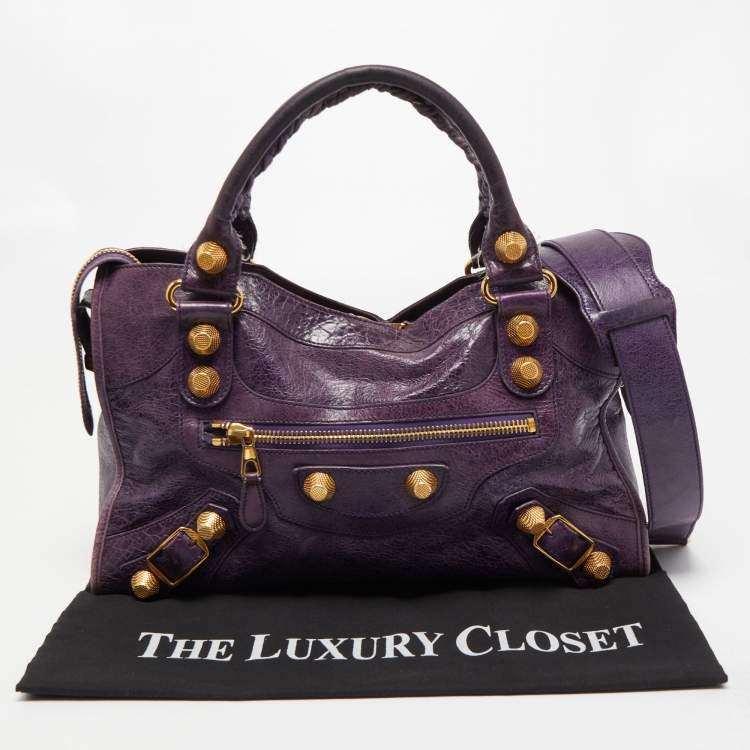 Pre Owned Balenciaga Purple Leather GGH City Bag