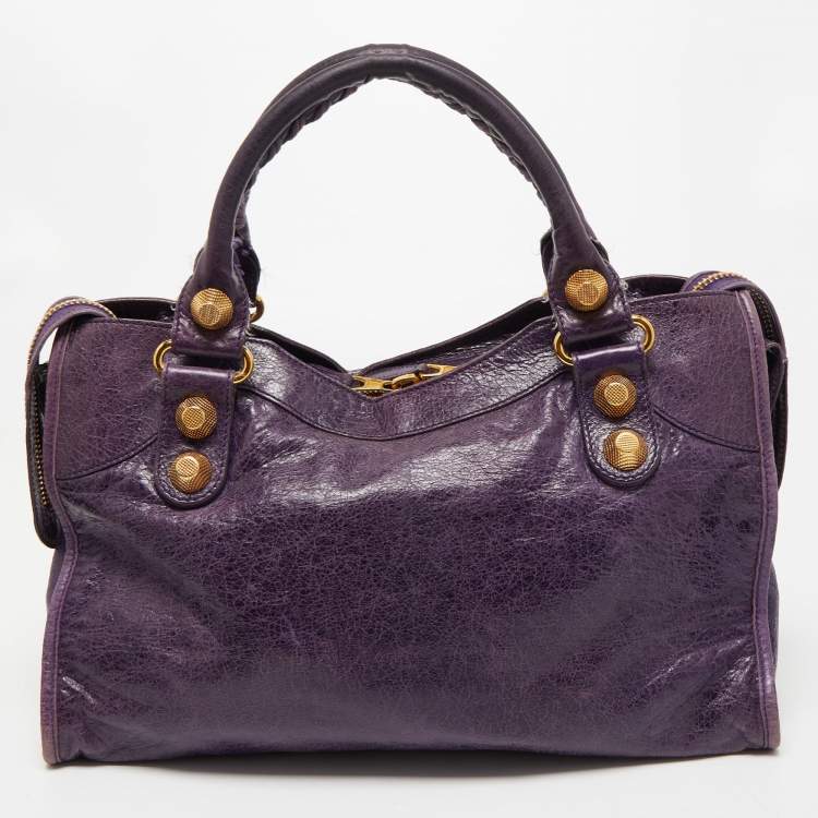 Pre Owned Balenciaga Purple Leather GGH City Bag