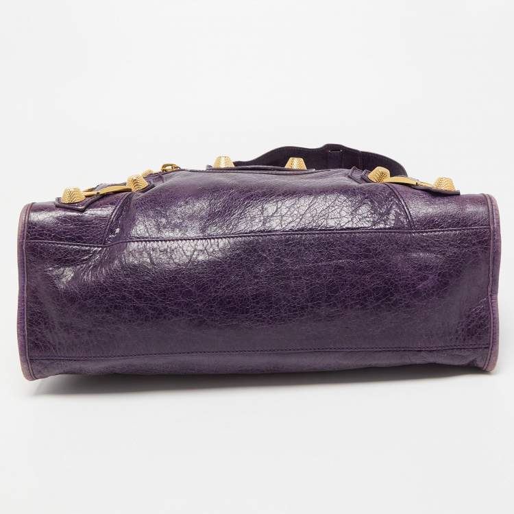 Pre Owned Balenciaga Purple Leather GGH City Bag
