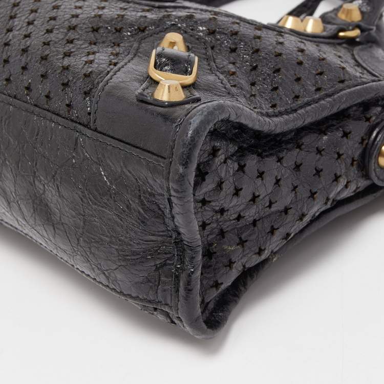 Pre Owned Balenciaga Black Perforated Leather Mini City Bag