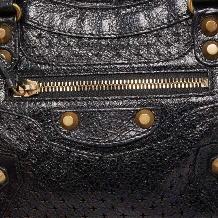 Pre Owned Balenciaga Black Perforated Leather Mini City Bag