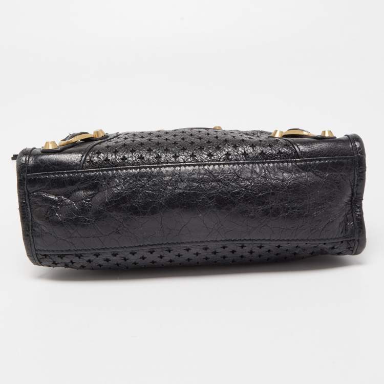 Pre Owned Balenciaga Black Perforated Leather Mini City Bag