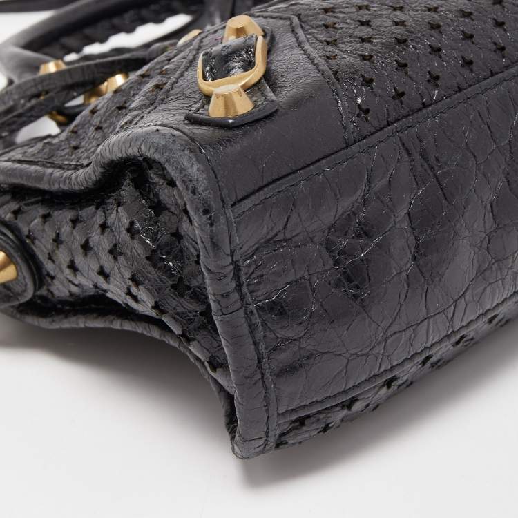 Pre Owned Balenciaga Black Perforated Leather Mini City Bag
