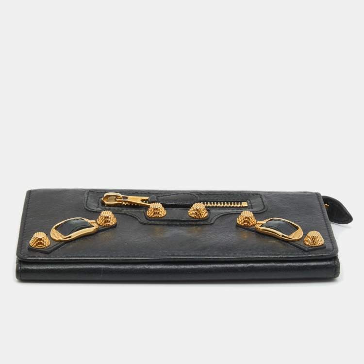 Pre Owned  Balenciaga Black Leather City Flap Continental Wallet